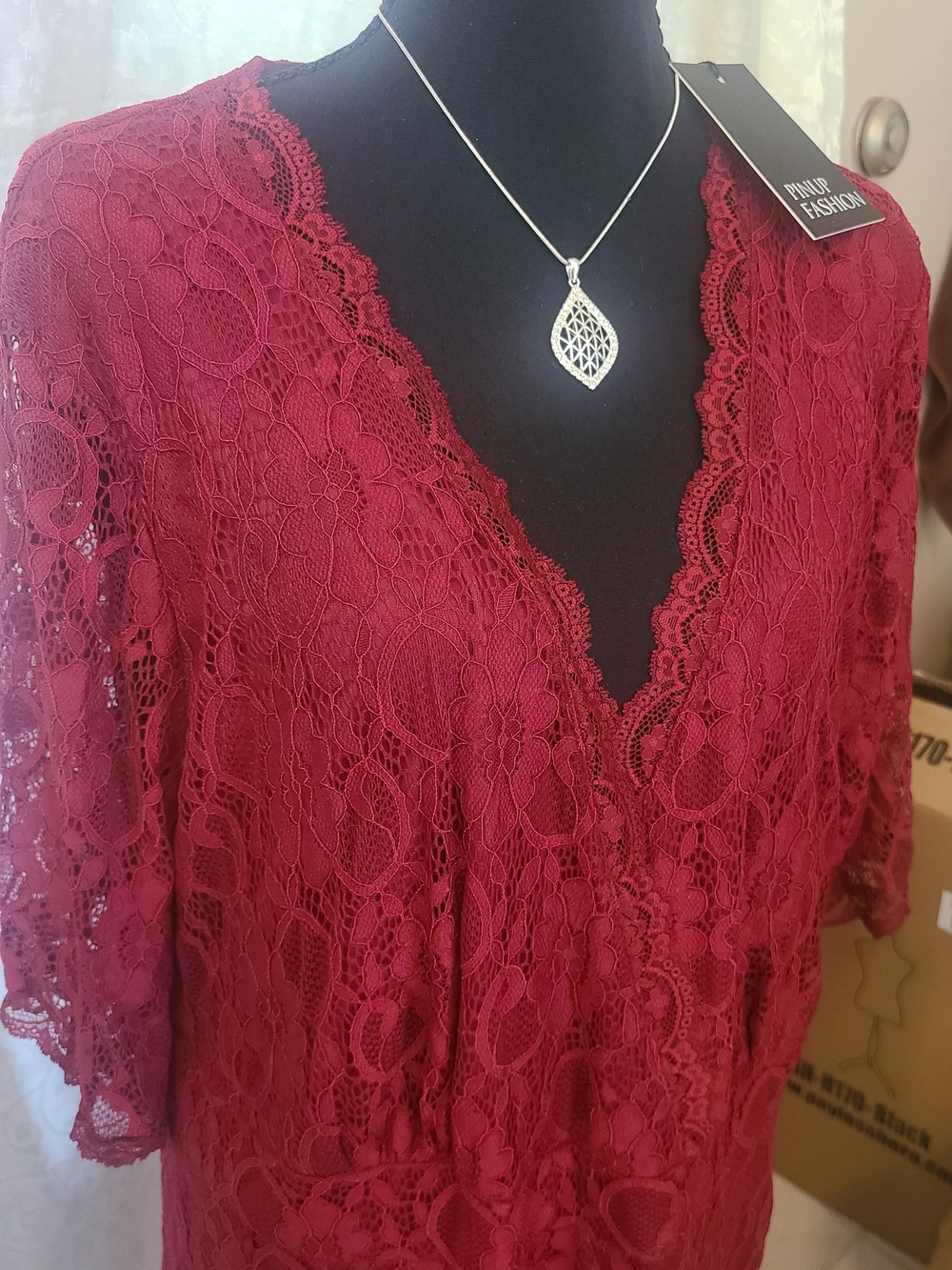 Burgundy Lace V-Neck Dress
